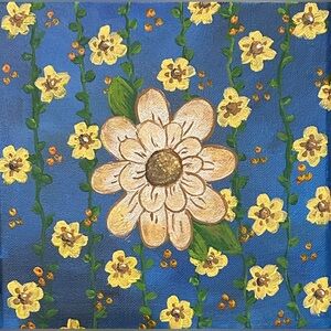 Floral Blue and Yellow Art Painting
